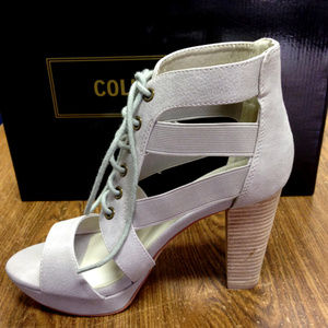 Gray faux leather Colin Stuart lace up heels